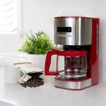 Kenmore Coffee Maker 12 cup Drip Coffee Machine Reusable Filter Programmable Timer Digital Display Aroma Control Glass Carafe Charcoal Water Filter Regular Bold Stainless Steel and Red