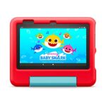 Amazon Fire 7 Kids Tablet (2022) – ages 3-7. 2 year worry-free guarantee, 10-hr battery, ad-free content, parental controls, durable high-res screen, kid-proof case with kickstand, 16 GB, Red