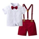 Toddler Formal Set Boys Gentleman Outfit Suits, Short Shirt+Short Pants Set+Suspender+Bow Tie 4Pcs 2-3T Red