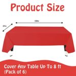 6 Pack Premium Disposable Plastic Tablecloth 54″ x 108″ Party Table Cloths Disposable for 6 to 8 Foot Tables Indoor or Outdoor Parties Birthdays Weddings Christmas Anniversary Buffet Table (Red)