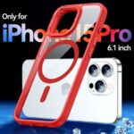 CANSHN Clear Magnetic Designed for iPhone 15 Pro Case [Compatible with Magsafe] [Not Yellowing] Slim Thin Shockproof Protective Bumper Cover Phone Case for iPhone 15 Pro 6.1 Inch – Red