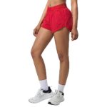 Aurefin Athletic Shorts for Women, Women’s Quick Dry Running Track Shorts Workout Active Shorts with Elastic and Zip Pocket 2.5 inch RED/S