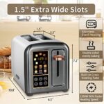 SEEDEEM Toaster 2 Slice, Stainless Steel Bread Toaster with LCD Display and Touch Buttons, 50% Faster Heating Speed, 6 Bread Selection, 7 Shade Settings, 1.5”Wide Slots Toaster with Cancel/Defrost/Reheat Functions, Removable Crumb Tray, 1350W, Dark Metallic