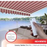 ADVANING Luxury Series, 12’x10′ Electric Retractable Awning, Premium Quality Fully Assembled UV+ Sun Shade Canopy, Brick Red Stripes, EA1210-A430H2