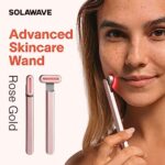 SolaWave 4-in-1 Facial Wand | Red Light Therapy for Face and Neck | Microcurrent Facial Device for Anti-Aging | Skin Tightening Machine | Face Massager | Facial Wand (Rose Gold)