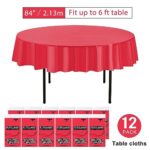 Eleclassi Red 12 Pack Premium Round Disposable Plastic Tablecloth – 84 Inch Round Plastic Table Cloths for Parties Disposable Tablecloth – Round Plastic Tablecloth