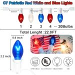 4th of July Lights Outdoor – Red White and Blue Lights, 22.8Ft C7 Patriotic Lights String, for Memorial Day & 4th of July Decorations for Home Party Yard & Any Patriotic Decorations (20+3 Bulbs)