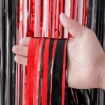 Voircoloria 3 Pack 3.3×8.2 Feet Red and Black Foil Fringe Backdrop Curtains, Tinsel Streamers Birthday Party Decorations, Fringe Backdrop for Graduation, Red Carpet, Halloween Party