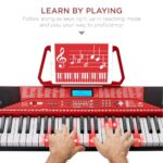 Best Choice Products 61-Key Beginners Complete Electronic Keyboard Piano Set w/Lighted Keys, LCD Screen, Headphones, Stand, Bench, Teaching Modes, Note Stickers, Built-In Speakers – Red