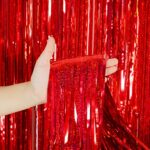 Melsan 2 Pack 3.2 ft x 8.2 ft Tinsel Foil Fringe Curtains Backdrop, Sparkle Fringe Curtains for Party Photo Background Decoration, Red