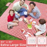 ZAZE Picnic Blanket Extra Large Waterproof, 80”x80”Checkered Picnic Blankets Beach, Outdoor, Camping on Grass Accessories Couples Gift Ideas Wedding Registry Valentines Day (Red and White)