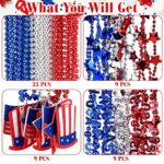 60 Pieces 4th of July Beads Necklaces Set Patriotic Necklaces Bulk Red Blue White Patriotic Star Bead Necklaces for 4th of July Independence Day Memorial Day Carnival Decoration Patriotic Parade Party